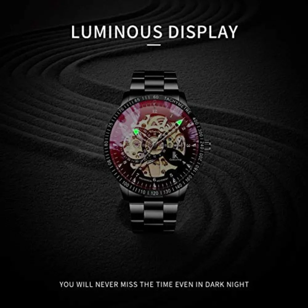 Men's Automatic Mechanical Watch Skeleton Dial Stainless Steel Wristwatch
